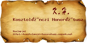 Kosztolánczi Honorátusz névjegykártya